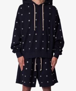 All Over Button Hoodie - Black