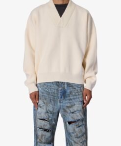 Crew V Neck Sweater - Cream