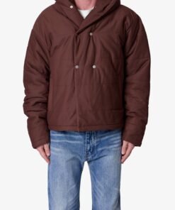 Crossed Trench Puffer Jacket - Brown